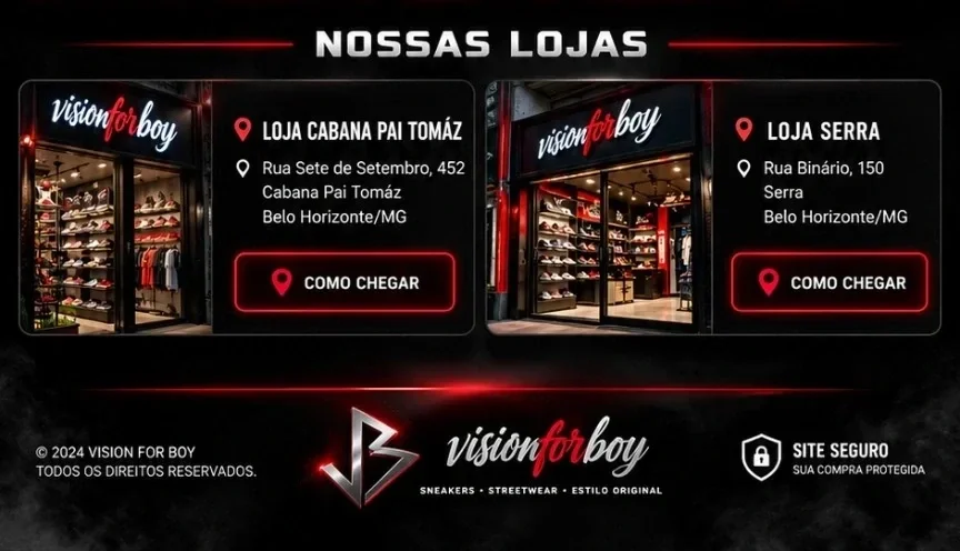 Nossas lojas Vision for Boy: Cabana Pai Tomás e Serra, endereços, fachadas e rodapé da marca.